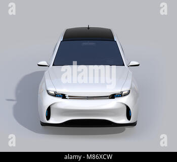 Vorderansicht des Weißen elektrische SUV Auto auf grauem Hintergrund. 3D-Bild. Stockfoto