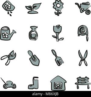 Gartenarbeit Symbole Freehand 2 Farbe Stock Vektor