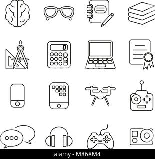 Geek oder Nerd Kultur & Ausrüstung Symbole dünne Linie Vektor Abbildung Stock Vektor