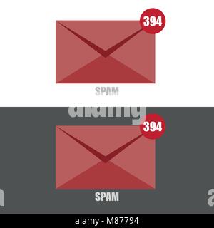 Der Vektor der SPAM-E-Mails mit roten Umschlag auf schwarzen und weißen Hintergrund Stock Vektor