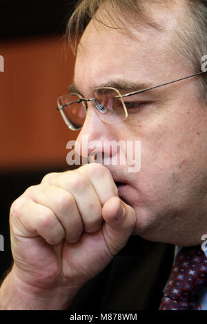 Warschau, Pommern/Ostsee/Polen - 2008/08/13: Waldemar Pawlak, Stellvertretender Premierminister von Polen und Führer der polnischen Bauernpartei PSL während ein, drücken Sie BESPRE. Stockfoto