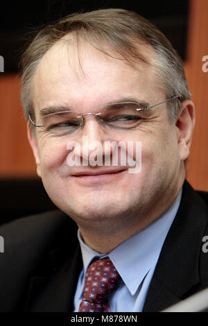 Warschau, Pommern/Ostsee/Polen - 2008/08/13: Waldemar Pawlak, Stellvertretender Premierminister von Polen und Führer der polnischen Bauernpartei PSL während ein, drücken Sie BESPRE. Stockfoto