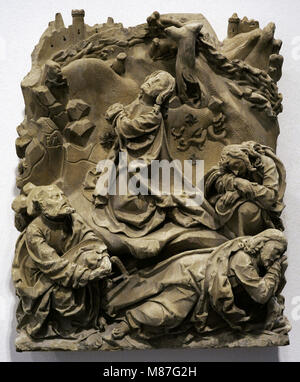 In Jesu Gebet. Christus am Ölberg, aus dem Sakrament Haus der Kölner Dom, Deutschland. Skulpturengruppe. Köln, C. 1510. Baumberg Sandstein. Schnütgen Museum. Köln, Deutschland. Stockfoto