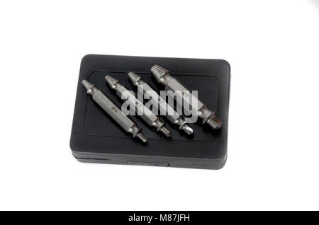 Schraubenset Extractor in schwarzem Kunststoff-Box Stockfoto