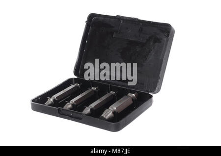 Schraubenset Extractor in schwarzem Kunststoff-Box Stockfoto