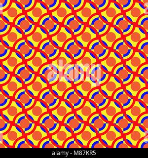 Die nahtlose Vektor Illustration für Gestaltung, Druck und Hintergrund Textur mit Bild der konzentrischen farbige Kreise und geometrische Formen Stockfoto