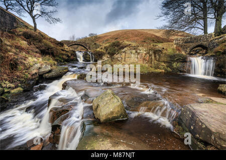 Drei Shires Kopf, Peak District, England, UK. Der Punkt, an dem Derbyshire, Cheshire und Staffordshire treffen, auf Ax Edge Moor. Stockfoto