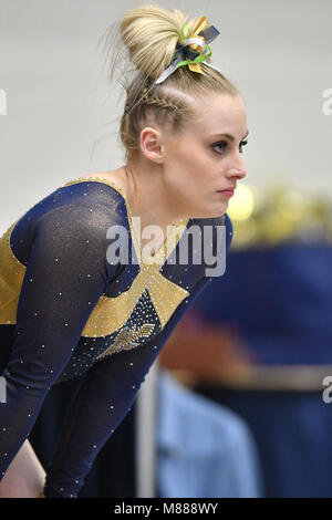 Washington, District of Columbia, USA. 11 Mär, 2018. WVU gymnast KASSIDY CUMBER während eines Tri gezeigt - treffen Sie bewirtet durch GWU in Washington, DC. Credit: Ken Inness/ZUMA Draht/Alamy leben Nachrichten Stockfoto