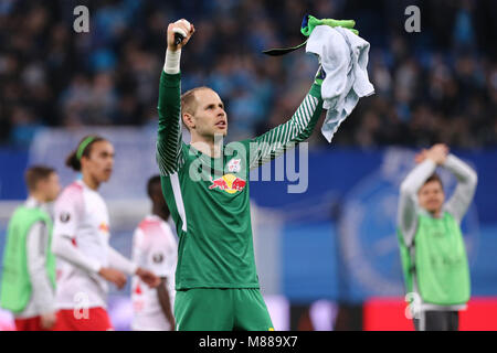 Sankt Petersburg, Russland. 15 Mär, 2018. Péter GulÃ¡Csi von RB Leipzig gesehen Nach der UEFA Europa League Runde 16 2. bein Fußballspiel zwischen FC Zenit Sankt Petersburg und RB Leipzig bei Saint Petersburg Stadion endend. Quelle: Igor Russak/SOPA Images/ZUMA Draht/Alamy leben Nachrichten Stockfoto