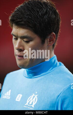 Hiroki Sakai (Marseille), 15. MÄRZ 2018 - Fußball: UEFA Europa League Runde 16 2. bein Übereinstimmung zwischen Athletic Club de Bilbao 1-2 Olympique de Marseille im Estadio de San Mames in Bilbao, Spanien. (Foto von mutsu Kawamori/LBA) [3604] Stockfoto