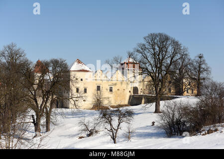 Svirzh Schloss im Winter Zeit, Region Lviv, Ukraine Stockfoto