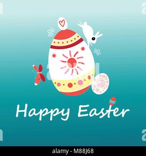 Vektor Ostern Karte mit einem Hasen und Eier auf einem dunklen Hintergrund Stock Vektor