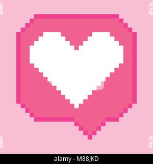 Vektor Pixel 8 bit rosa Kuppel mit weißem Herz wie unterzeichnen. Soziale Netzwerke im Infobereich angezeigt. Stock Vektor