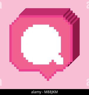 Vektor Pixel 8 Bit 3D-rosa Kuppel mit weißem Kommentar melden. Soziale Netzwerke im Infobereich angezeigt. Stock Vektor