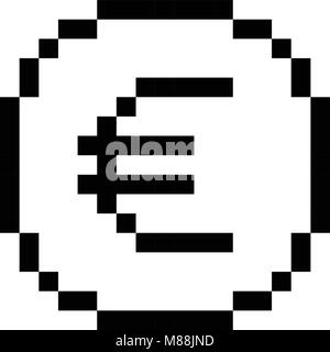 Vector 8 bit Pixel kunst Euro Symbol. Schwarze und weiße Konzept von Euro Währung. Stock Vektor