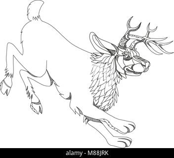 Eine Sammlung von Doodle kunst Illustrationen, umfasst die folgenden Fabelwesen aus Legende Folklore; Jackalope, krampus, skraver, wendigo und Stock Vektor