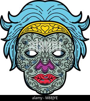 Mono line Abbildung eines weiblichen Calavera oder Zucker Schädel, eine essbare dekorative Schädel aus Zucker oder Ton in mexikanischen Feier des Tages verwendet werden Stock Vektor