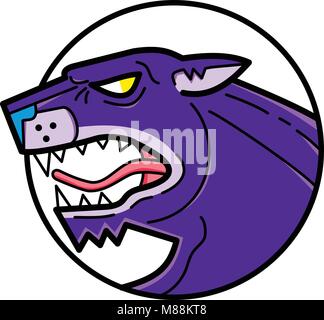 Mono line Abbildung: Leiter der Schwarze Panther, Leopard, Jaguar oder Panthera onca der melanistic Farbe Variante einer großen Katze Arten, Knurren. Stock Vektor