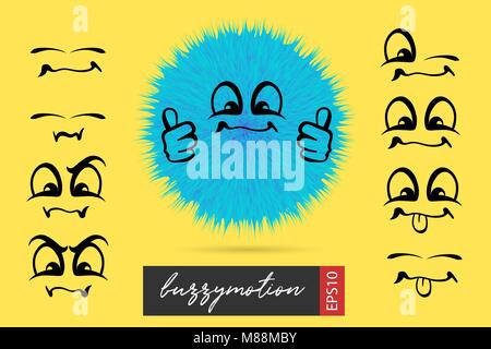 Lustige fuzzy wow Lächeln Skizzenteilfläche Stock Vektor