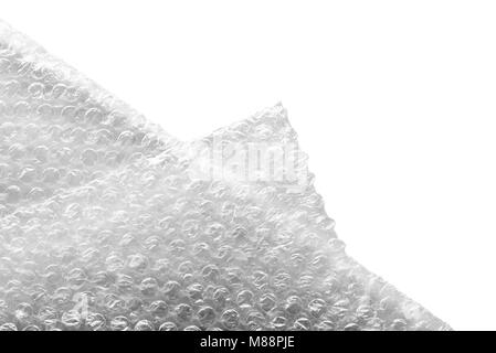 Luftpolsterfolie Material für eine sichere Verpackung, auf weißem Hintergrund. Abstrakte Textur. Stockfoto