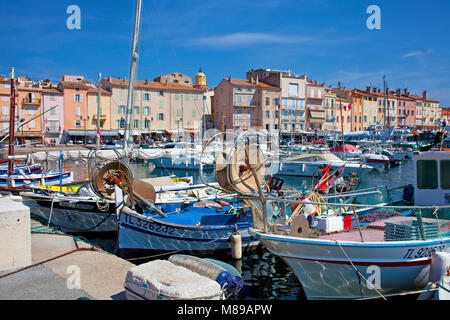 Fischerboote am Hafen von Saint Tropez, Côte d'Azur, Südfrankreich, Cote d'Azur, Frankreich, Europa Stockfoto