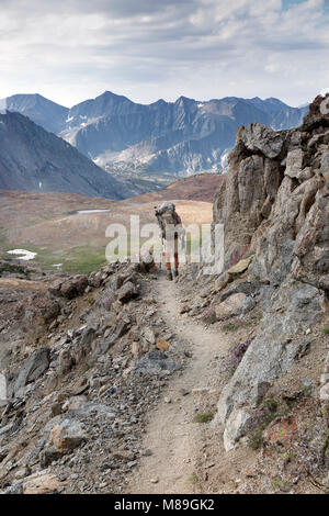 CA 03401-00 ... Kalifornien - Vicky Feder Kreuzung Pinchot Pass nach Süden auf der John Muir Trail in Kings Canyon National Park gebunden. (Herr #S1) Stockfoto