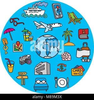 Satz von Travel Concept Icons für Resort, Kreuzfahrt, Tourismus und Reisen Stock Vektor