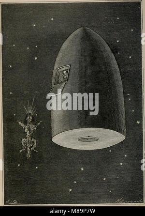„From the Earth to the Moon“ (1874) präsentiert eine frühe Science-Fiction-Erzählung von Jules Verne, die eine Mondreise beschreibt, die siebenundneunzig Stunden dauert, mit einem detaillierten Bericht über die Reise und die Erkundung des Mondes. Stockfoto