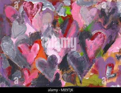Viele Herzen abstrakt Acryl Malerei Stockfoto