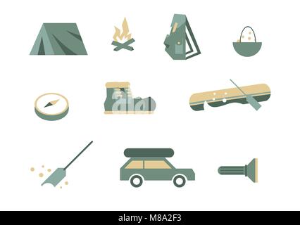 Camping Ausrüstung Symbole. Stock Vektor