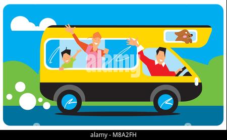 Familie geht auf dem Campingplatz. Stock Vektor