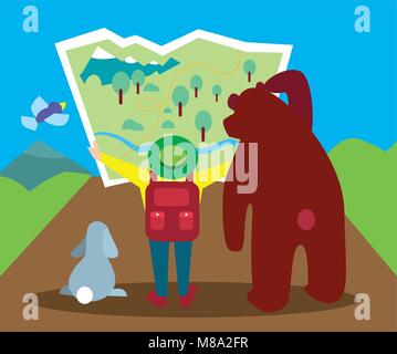 Outdoor Wandern, Camping, suchen. Stock Vektor