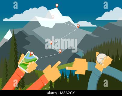 Outdoor Wandern, Camping, suchen. Stock Vektor