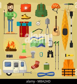 Camping Ausrüstung Symbole. Stock Vektor