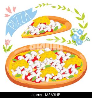 Stück Pizza isoliert auf weißem Hintergrund Stock Vektor