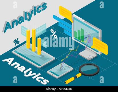 Analytics Konzept, isometrische Stil, Vektor Stock Vektor