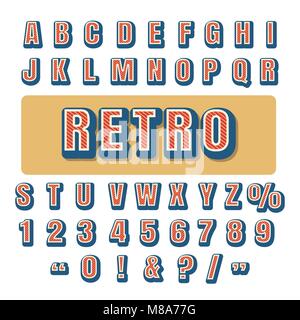 Retro Typografie Alphabet. Kappen Buchstaben und Zahlen. Vector Illustration. Stock Vektor