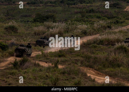 Us-Marines und der Republik Korea Marine Drive Amphibious Assault Fahrzeuge zu simulieren ein Angriff während der Übung Cobra Gold 2018 auf Ban Chan Khrean Camp im Königreich Thailand, Feb 22, 2018. Cobra Gold 18 ist eine jährliche Übung im Königreich Thailand von Feb.13-23 mit sieben volle teilnehmenden Nationen. (U.S. Marine Kulturpflanzen Stockfoto