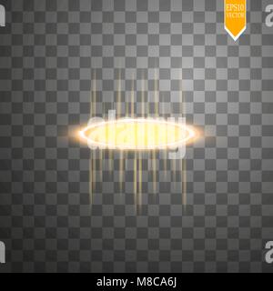 Runde gold Glühen strahlen Nacht Szene mit Funken auf transparentem Hintergrund. Show Party. Strahl Bühne. Magie Portal. teleportieren. Stock Vektor