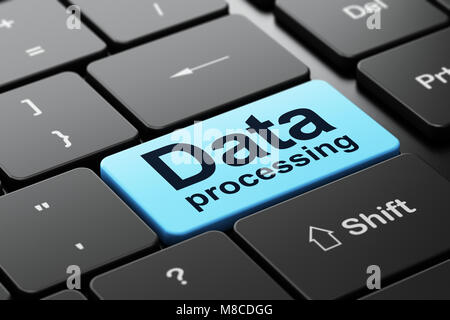 Informationskonzept: Datenverarbeitung am Computer Tastatur Hintergrund Stockfoto