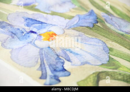 Iris Blumen Aquarell Stockfoto