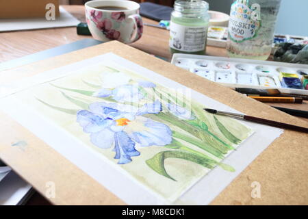 Iris Blumen Aquarell Stockfoto