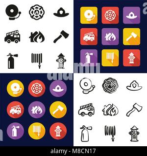 Feuerwehrmann in einem Symbole Schwarzweiß Farbe flaches Design Freehand eingestellt Stock Vektor