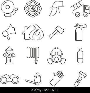 Feuerwehrmann oder Feuerwehr Symbole dünne Linie Vektor Abbildung Stock Vektor