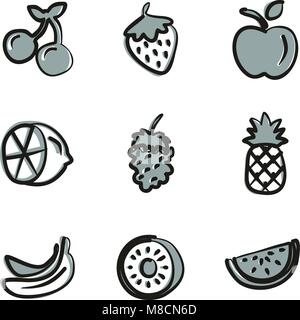 Obst Symbole Freehand 2 Farbe Stock Vektor