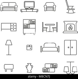 Möbel oder Wohnungseinrichtung Symbole dünne Linie Vektor Abbildung Stock Vektor
