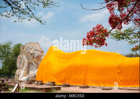 Wat Lokayasutharam Liegenden Buddha in Ayutthaya, Thailand. Thailand ist das Land des Lächelns bekannt. Stockfoto