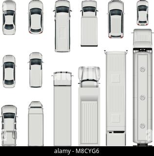 Vektor Autos Ansicht von oben. Isolierte realistische Fahrzeuge auf weißem Hintergrund. Stock Vektor