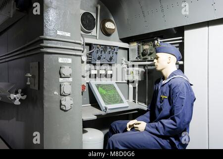 MAMERKI, Polen - 31. Mai: Replik von Sonar und radio Zimmer von U-BOOT in deutschen Bunker in Mamerki, Polen hat am 31. Mai 2015. Ausstellung liegt i Stockfoto