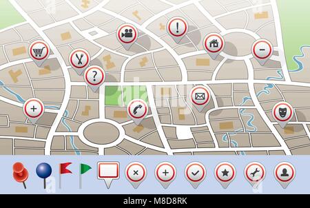 Vektor-Stadtplan mit GPS-Symbole Stock Vektor